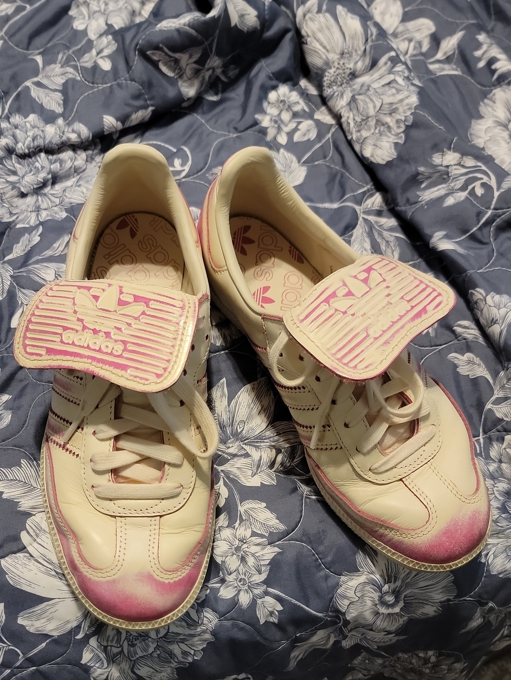 adidas Women’s Cream and Pink Samba Sneakers with Tongue Flap